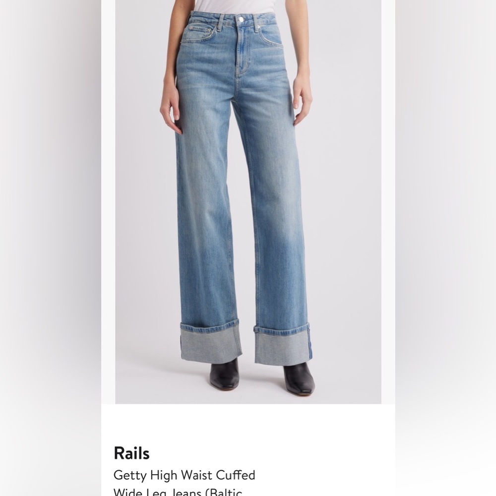Rails The Getty High Rise Blue Wide-Leg Women Cuff Jeans - Picture 3 of 3